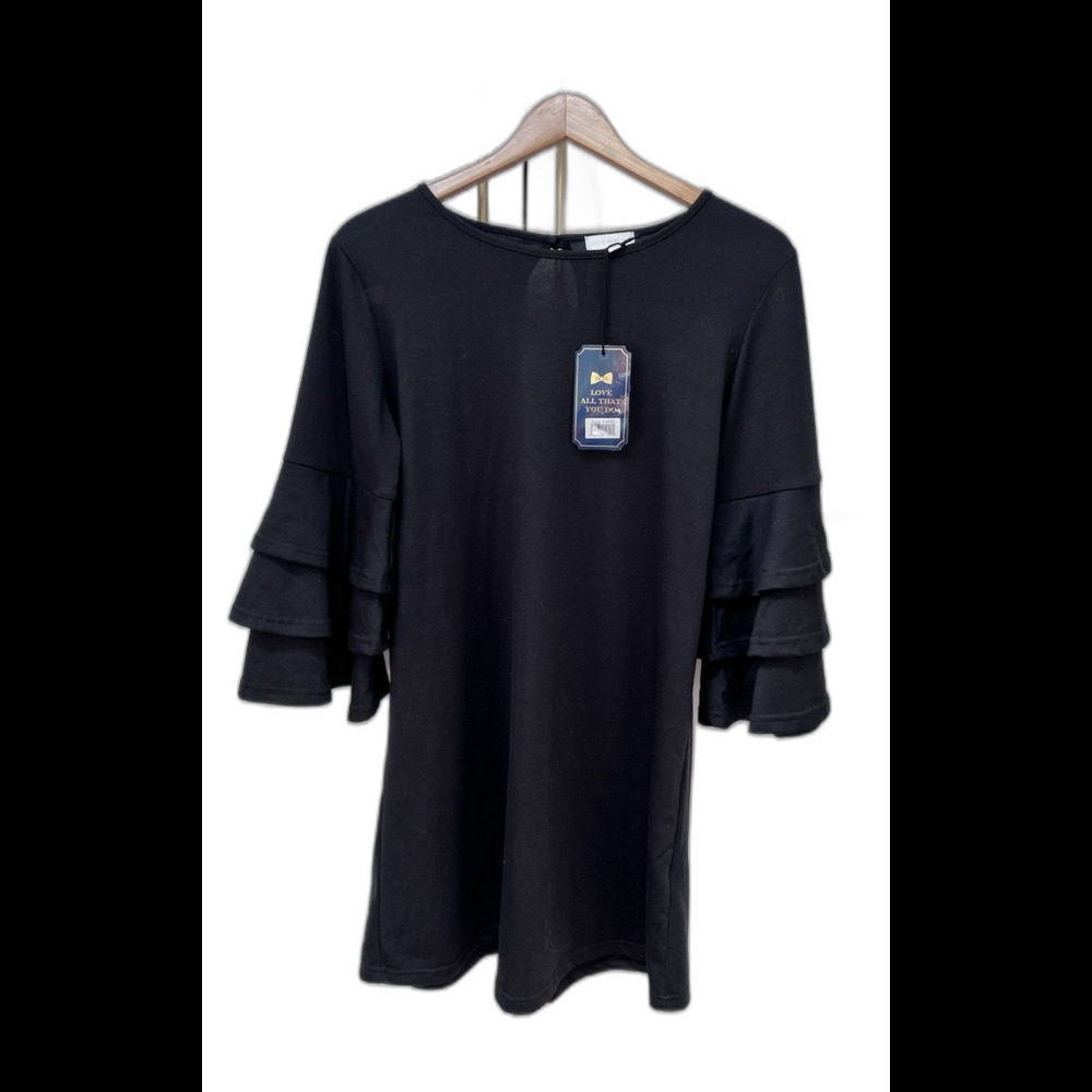 NWT Simply Southern Black Mini Dress Ruffle Bell Sleeves Size Large Stretch